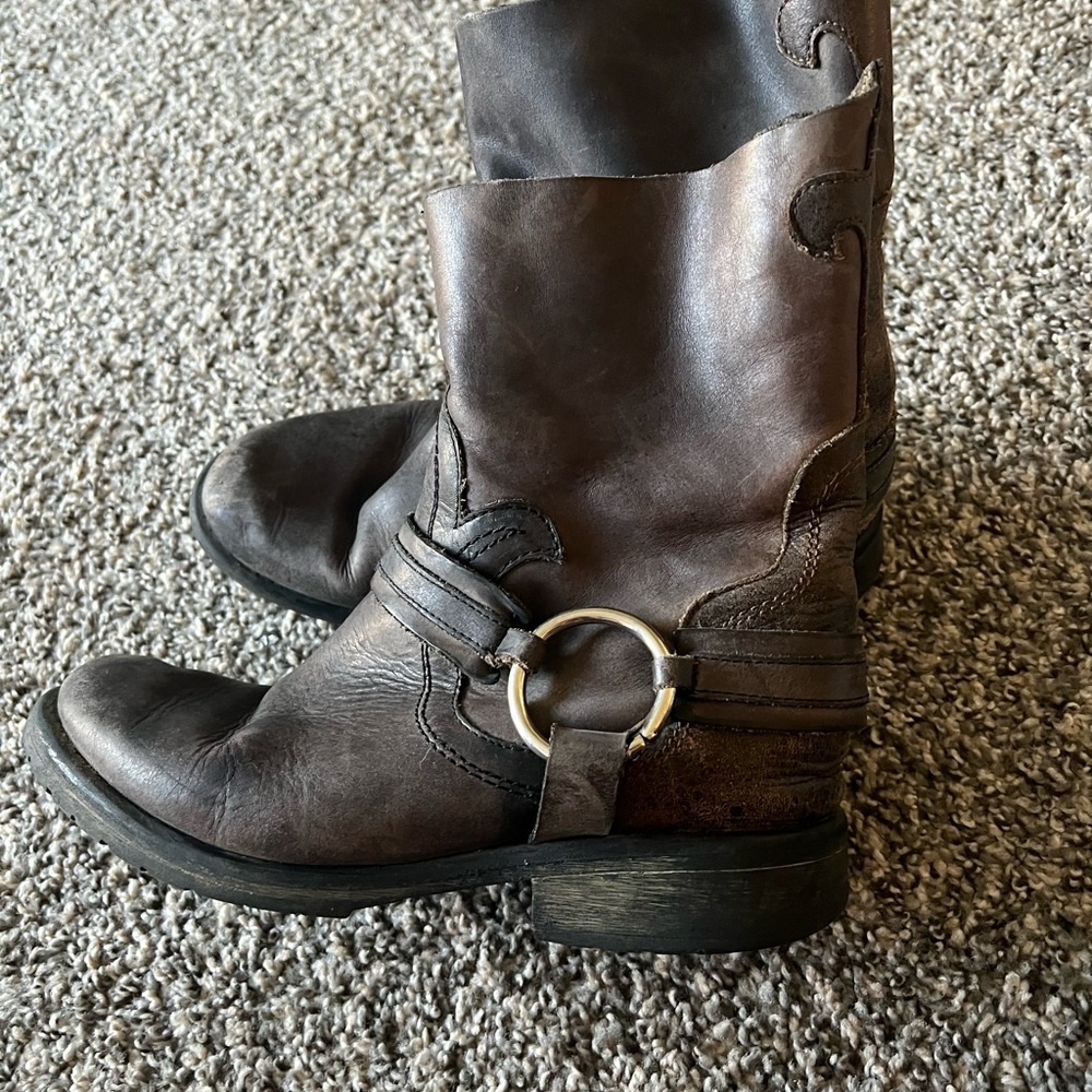 Steve Madden Juddge Women's Brown Leather Mid-Calf Harness Boots size 10